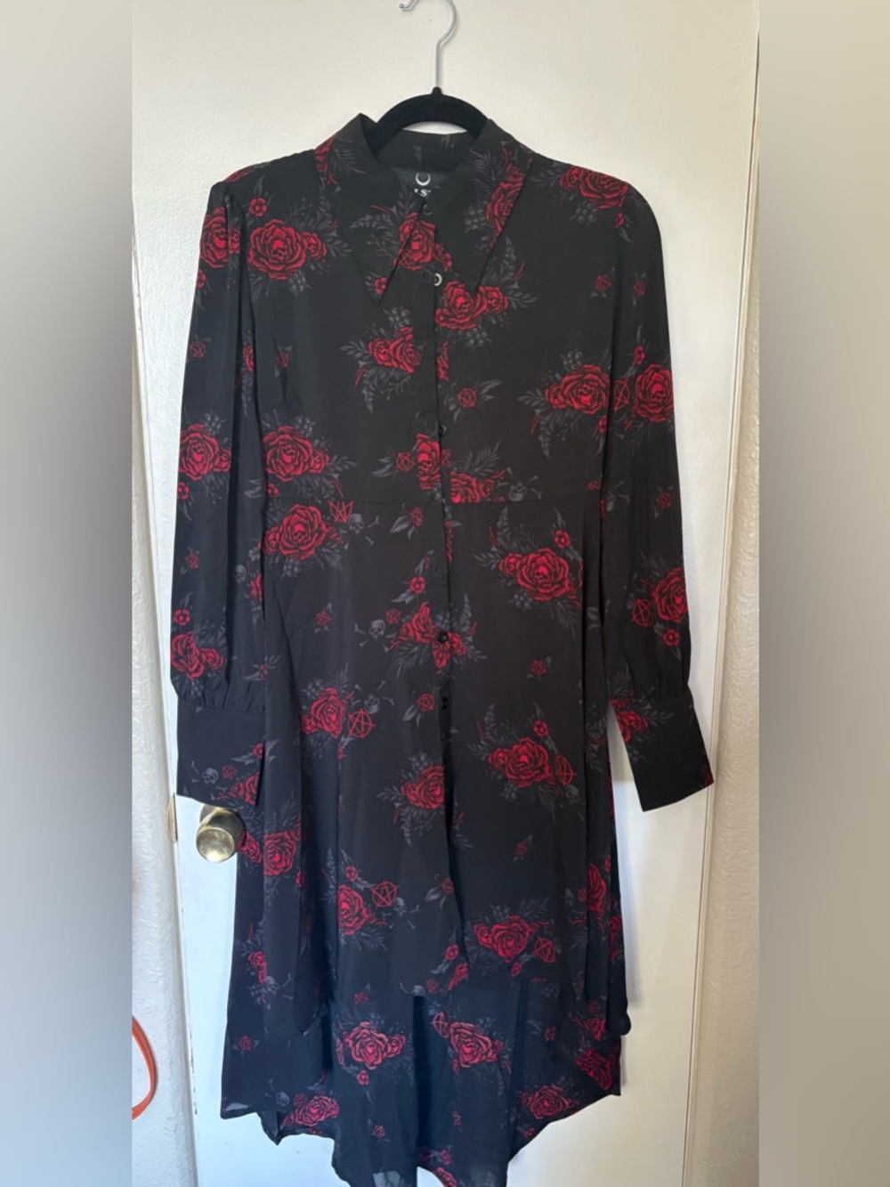 Killstar Size Medium Sheer High-Low Button Up Dress with Collar